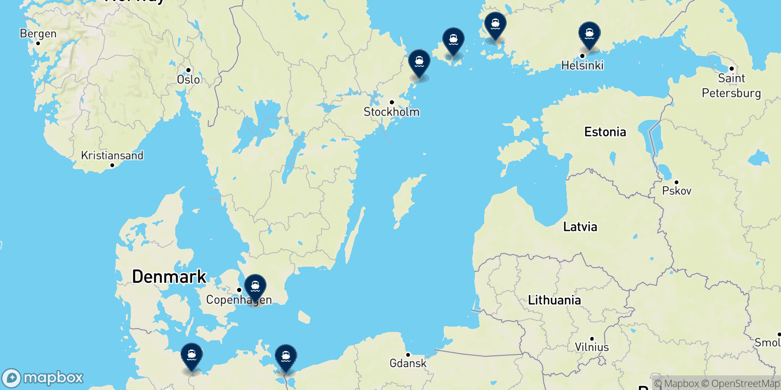 Carte des destinations Finnlines