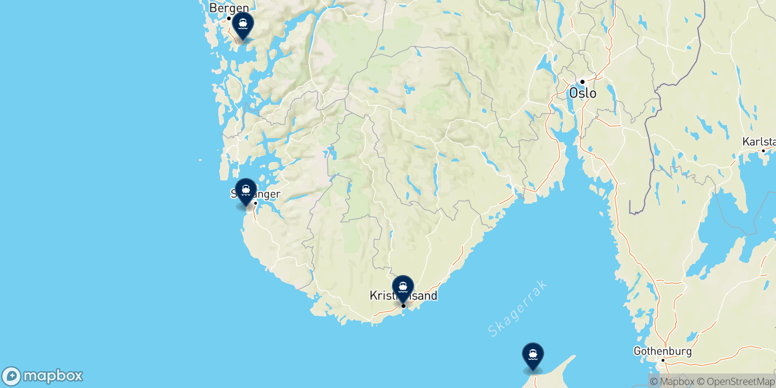 Carte des destinations Fjord Line