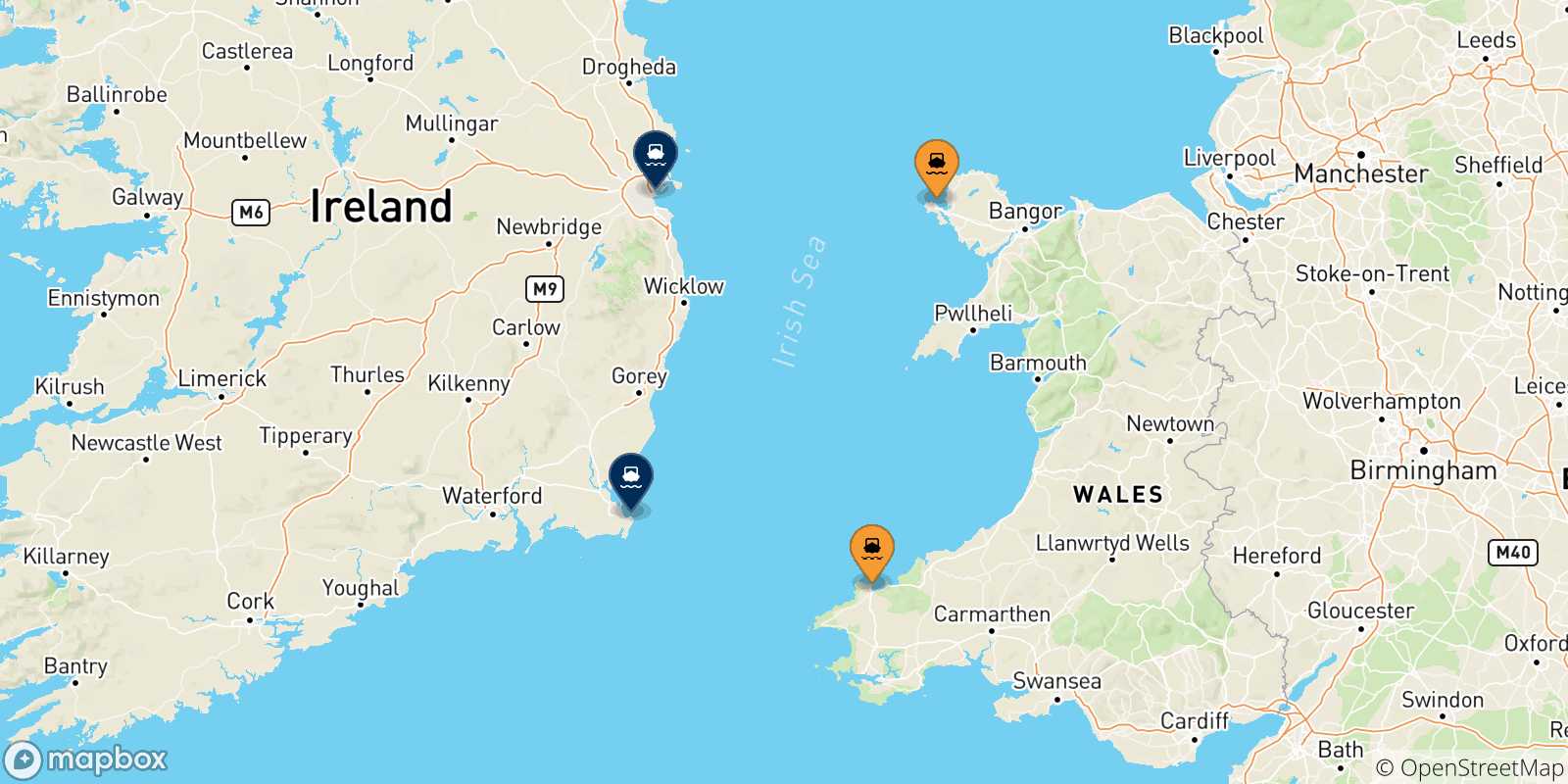 Carte des destinations de Pays De Galles