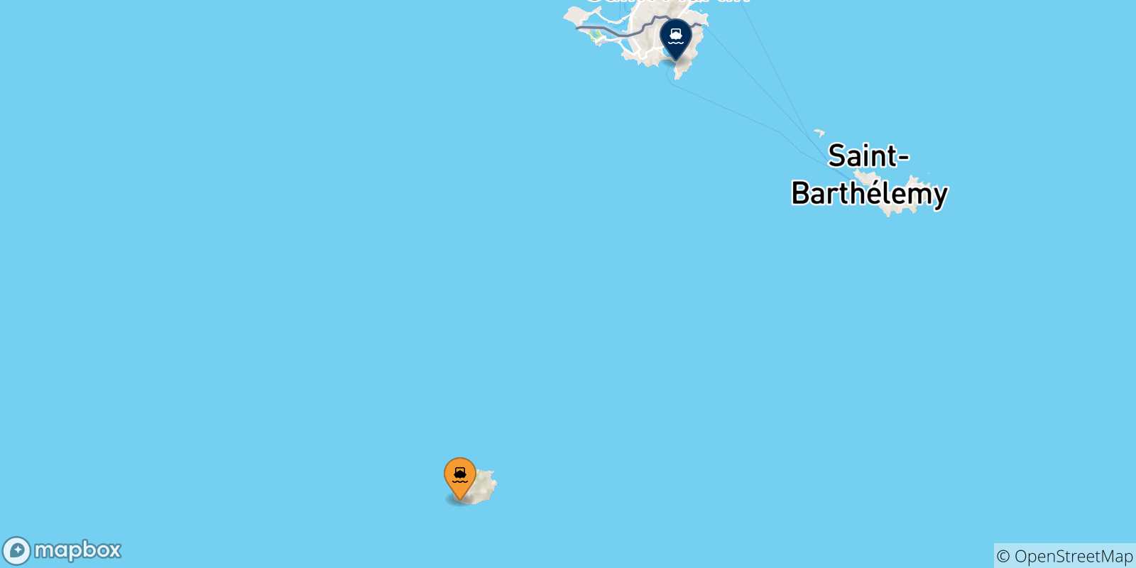 Carte des traversées possibles entre Saba et les Pays-bas