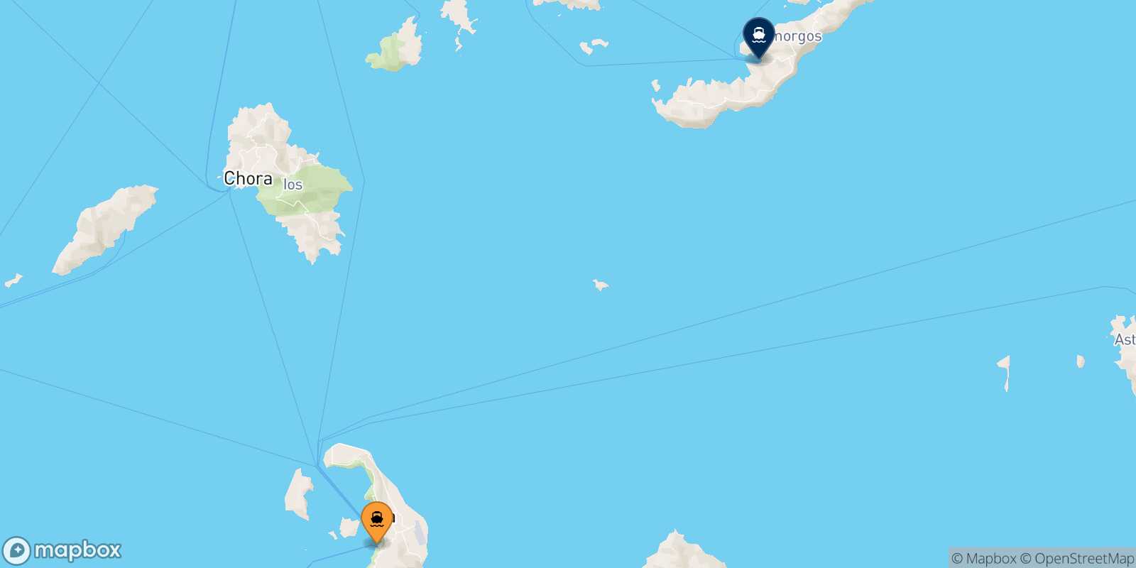 Carte des traverséesThera (Santorin) Katapola (Amorgos)