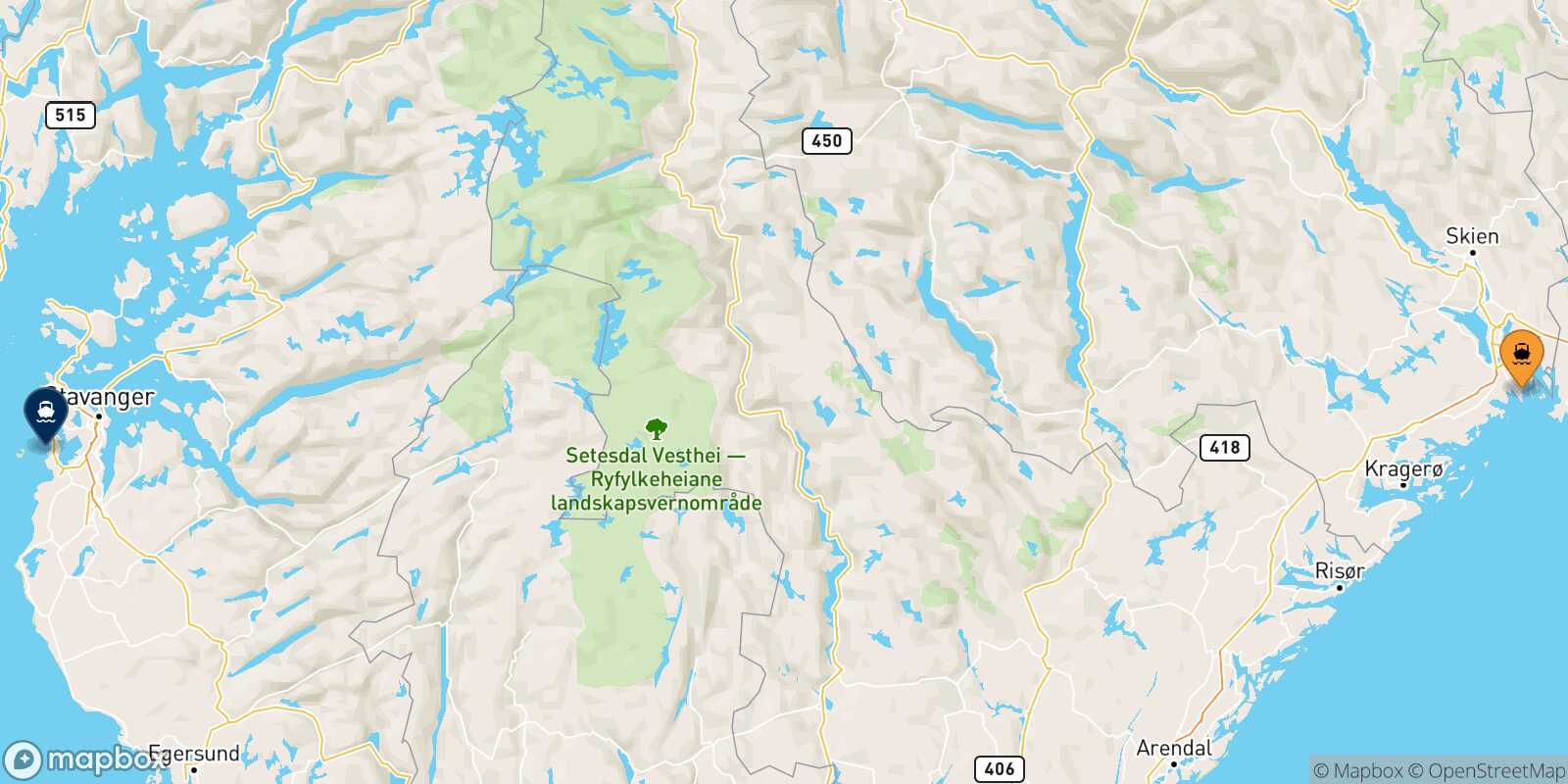 Carte des traverséesLangesund Stavanger