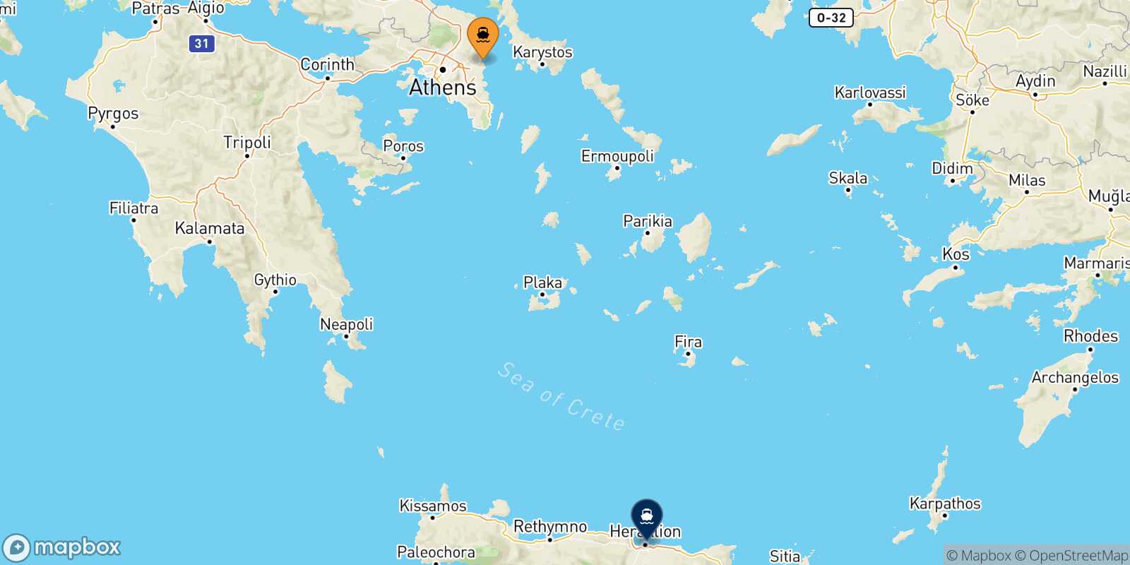 Carte des traverséesRafina Heraklion