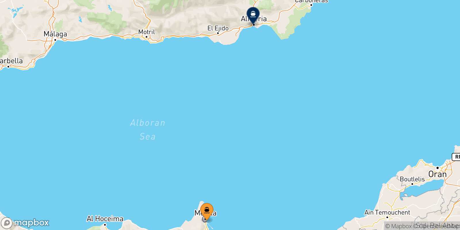 Carte des traverséesNador Almeria