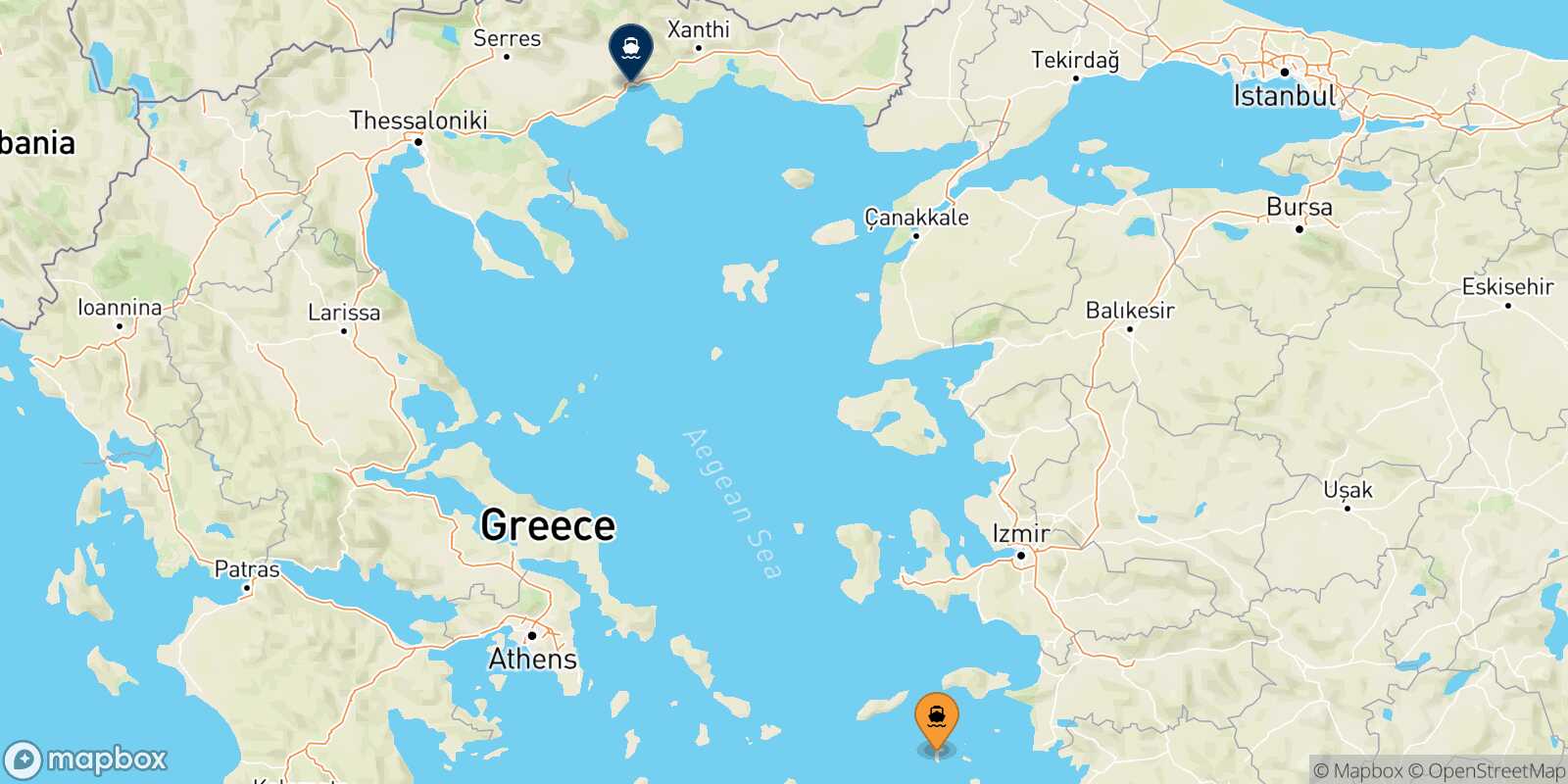 Carte des traverséesPatmos Kavala