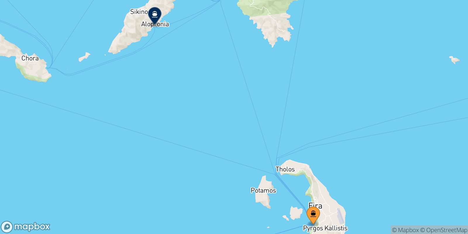 Carte des traverséesThera (Santorin) Sikinos