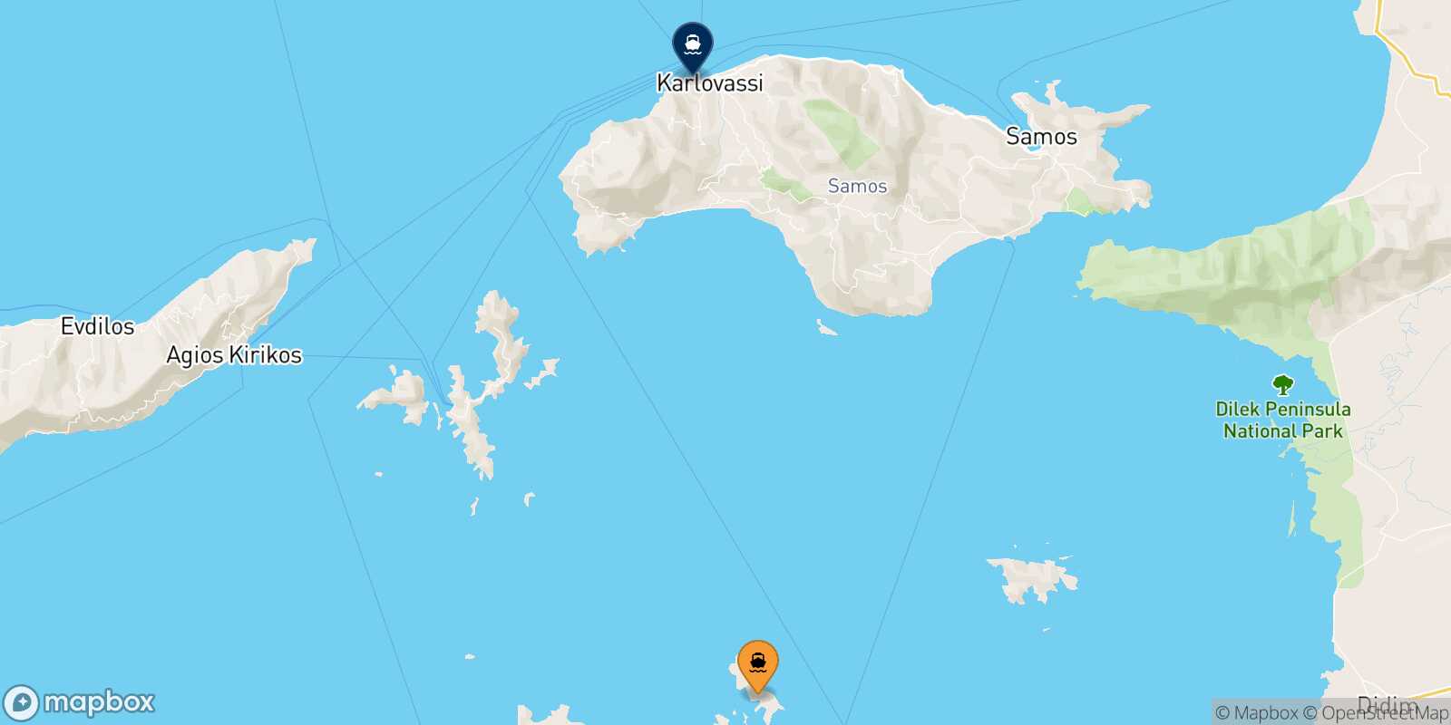 Carte des traverséesArkyi Pythagorio (Samos)