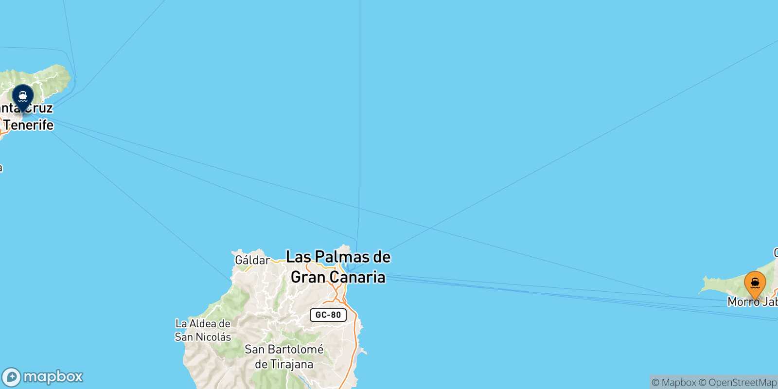 Carte des traverséesMorro Jable (Fuerteventura) Santa Cruz De Tenerife