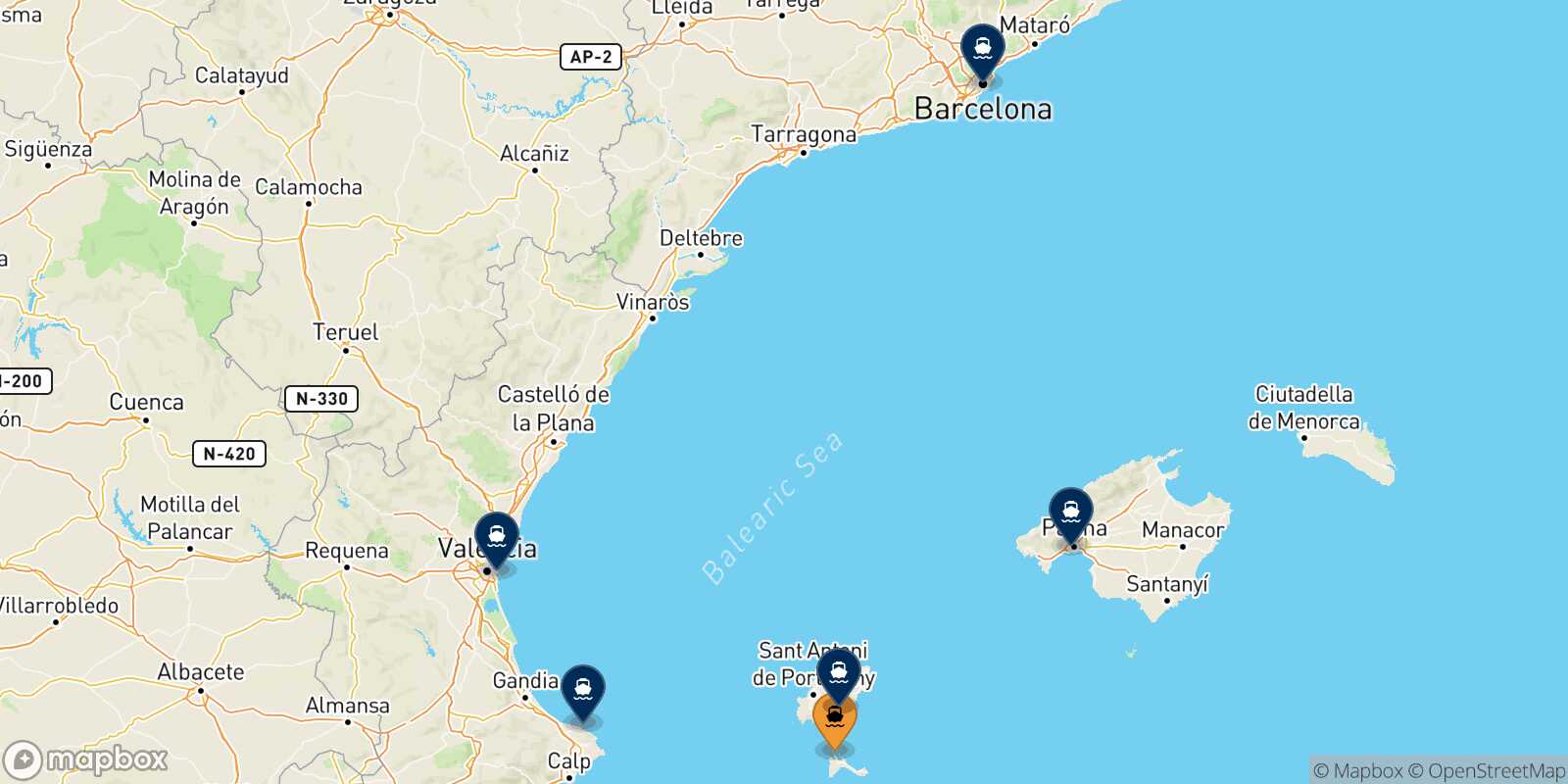 Carte des destinations de Formentera