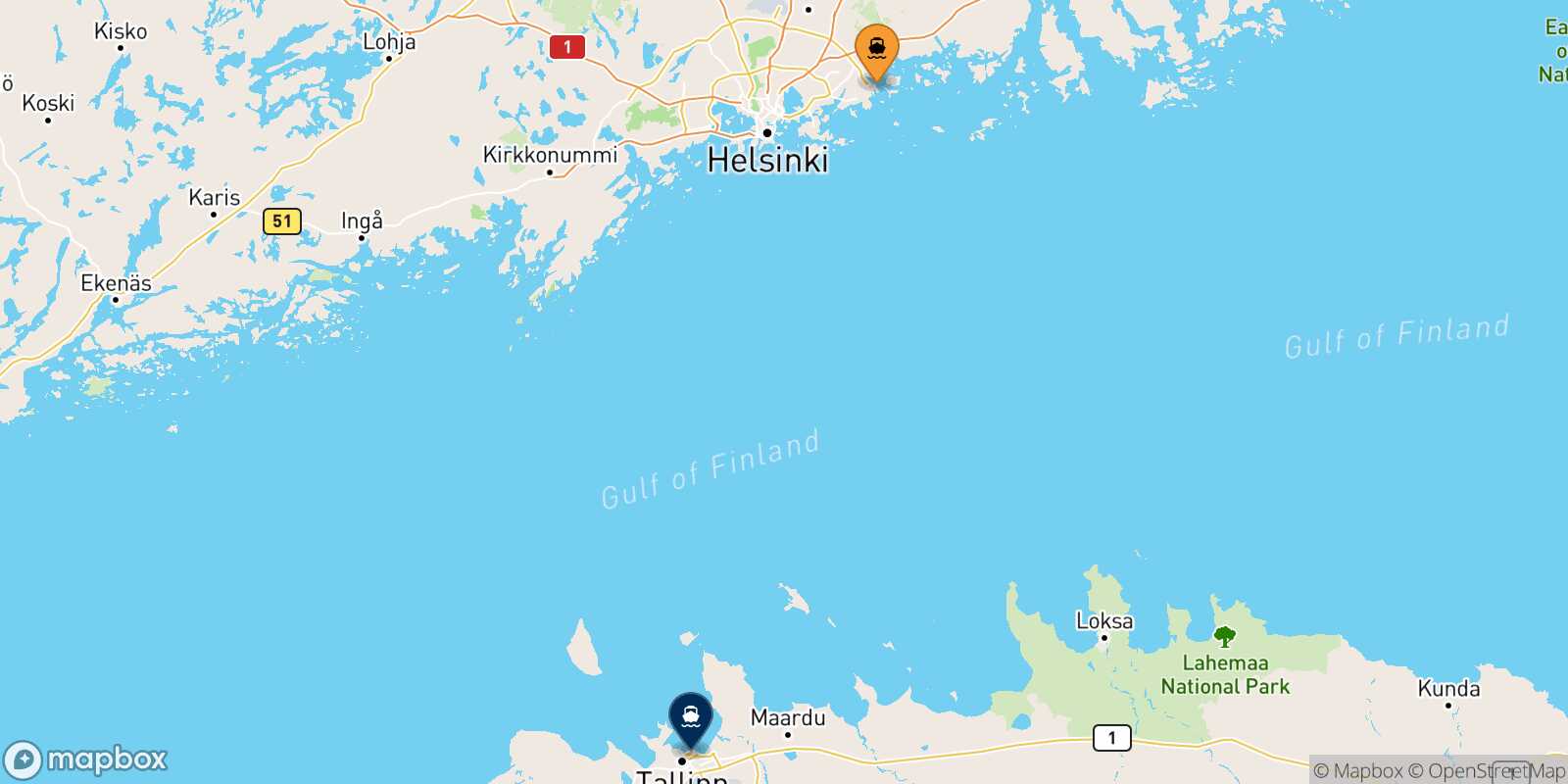 Carte des traverséesHelsinki Tallinn