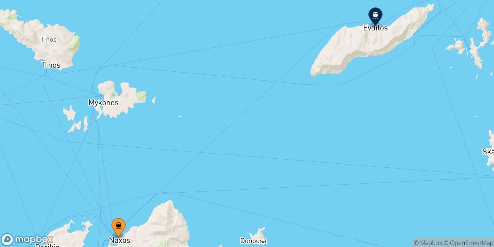 Carte des traverséesNaxos Evdilos (Ikaria)