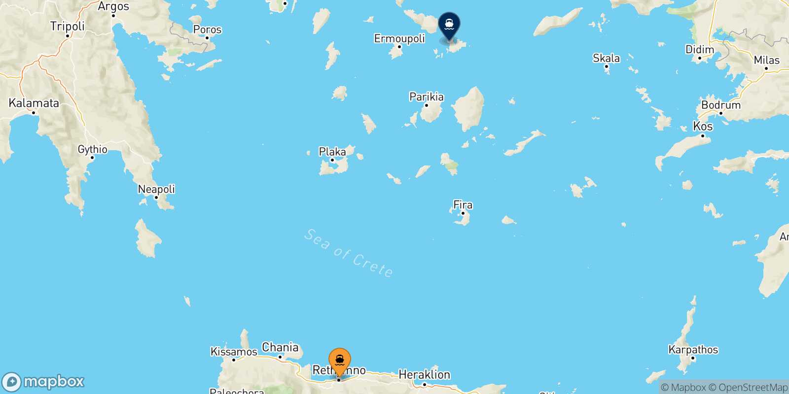 Carte des traverséesRethymnon Mykonos