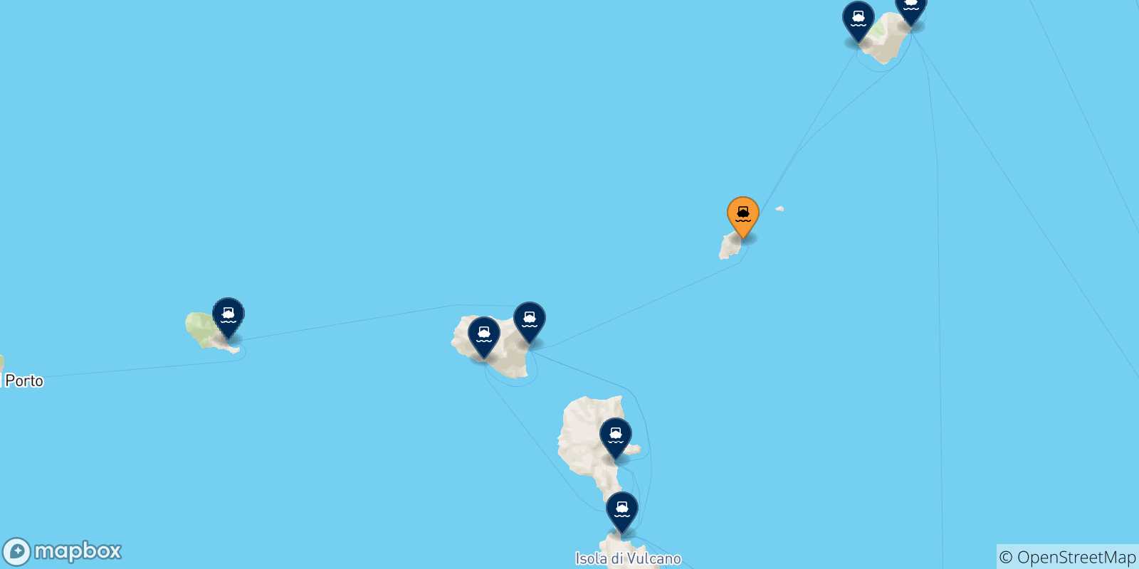 Carte des traversées possibles entre Panarea et les Îles Éoliennes