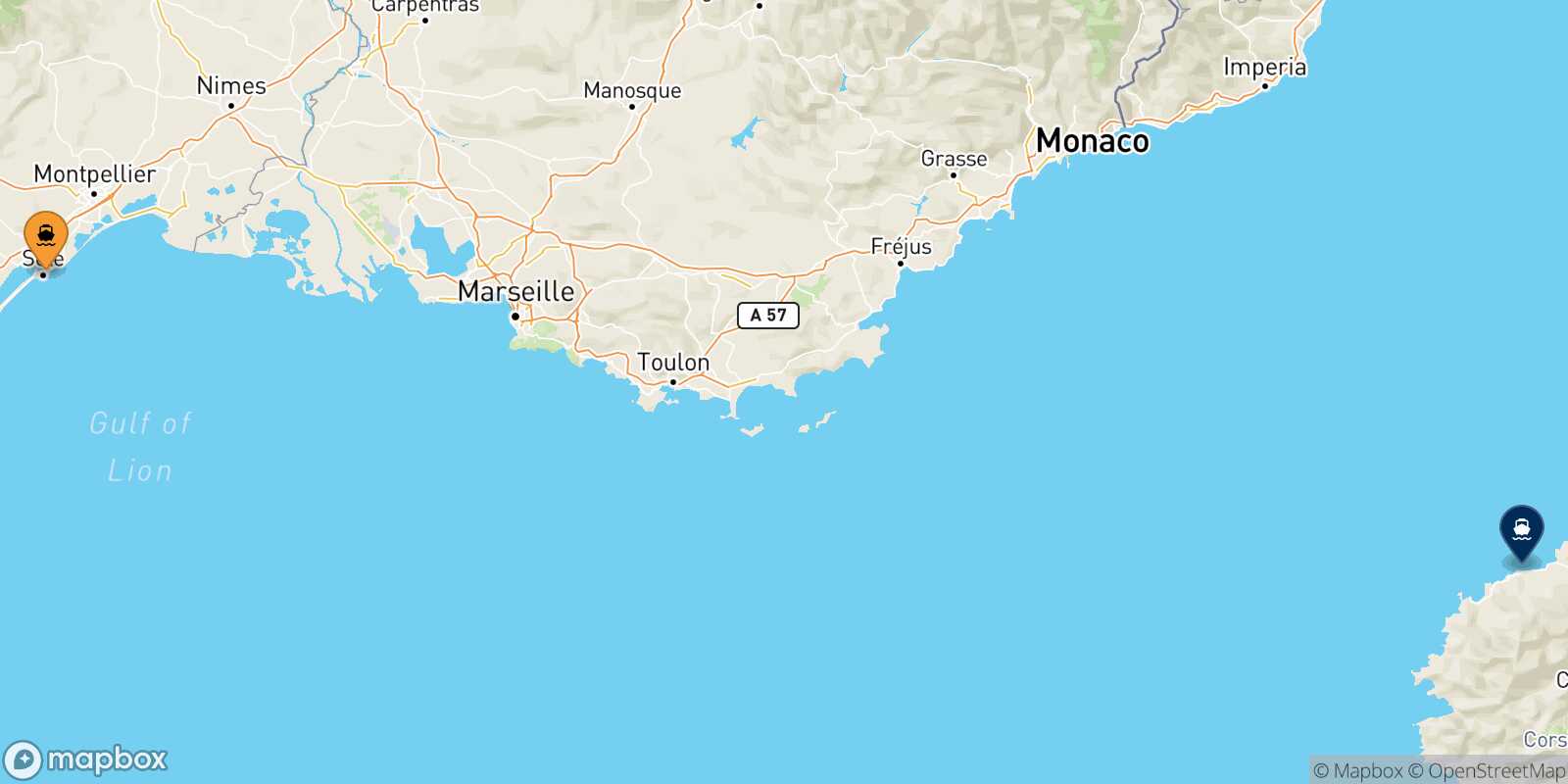 Carte des traverséesSète Île Rousse