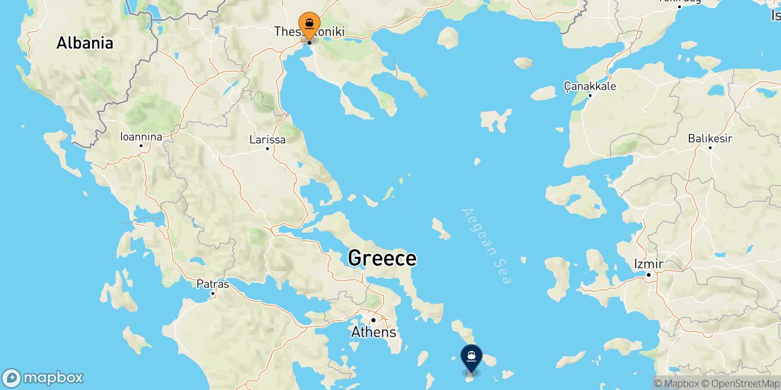 Carte des traverséesThessalonique Syros