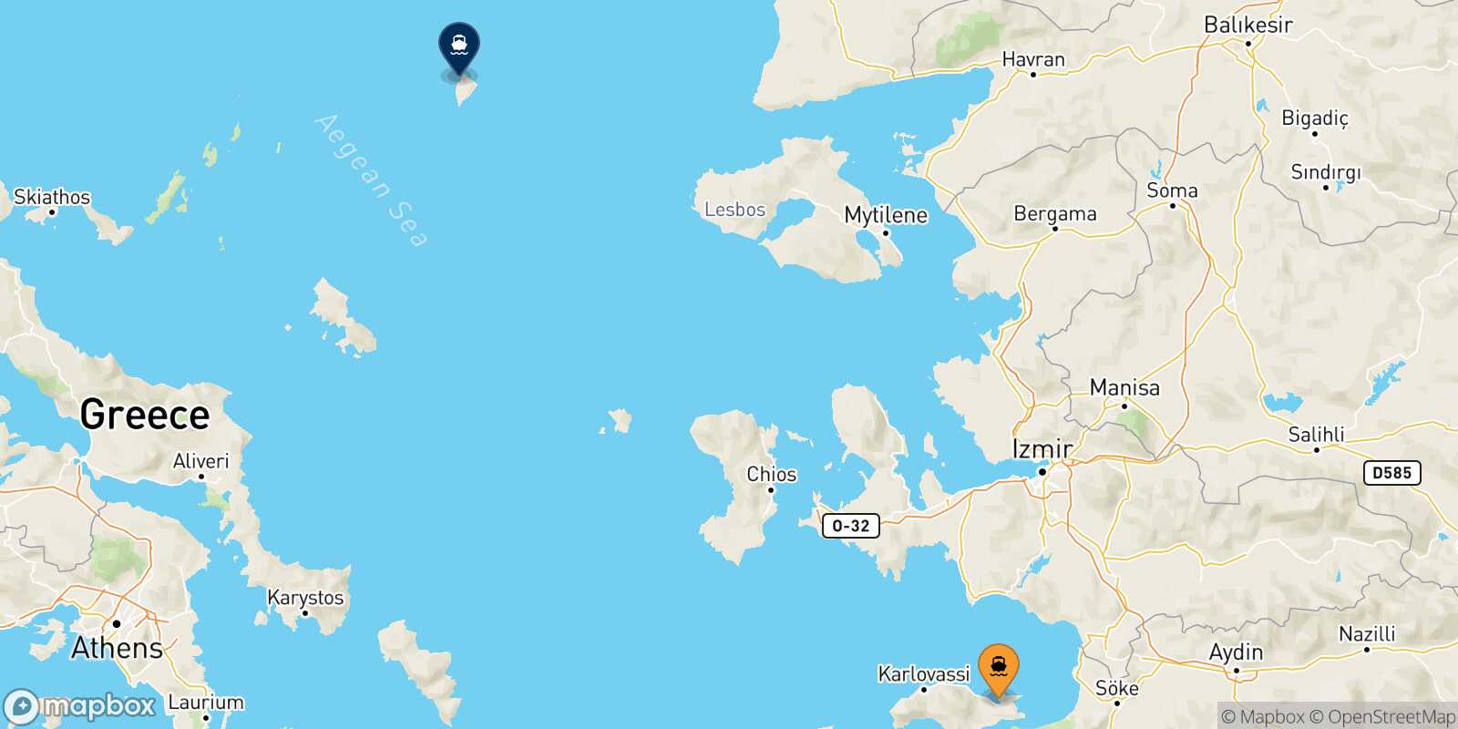 Carte des traverséesVathi (Samos) Agios Efstratios
