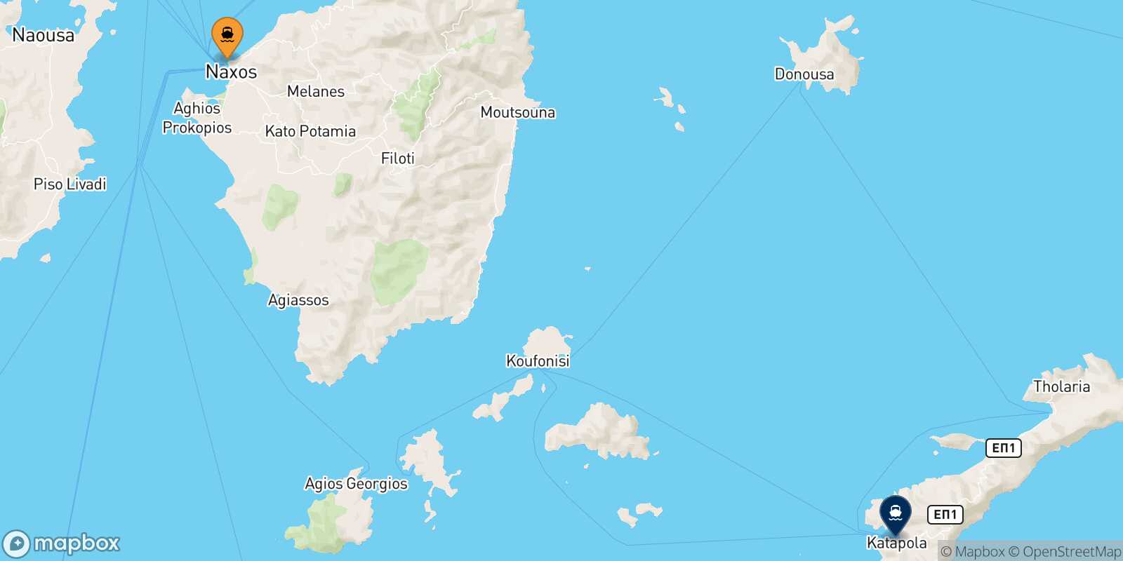 Carte des traverséesNaxos Katapola (Amorgos)