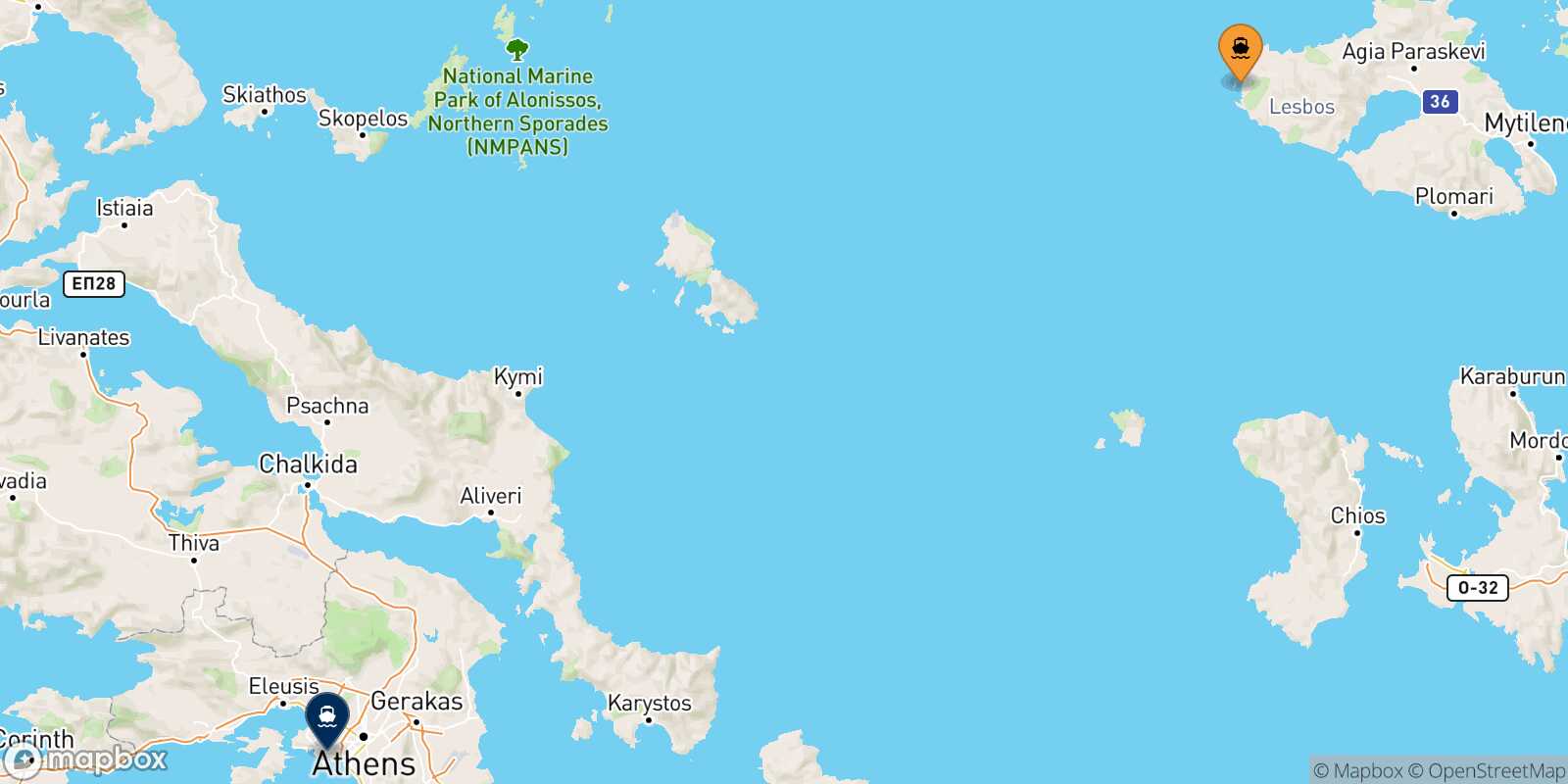 Carte des traverséesSigri (Lesvos) Le Piree