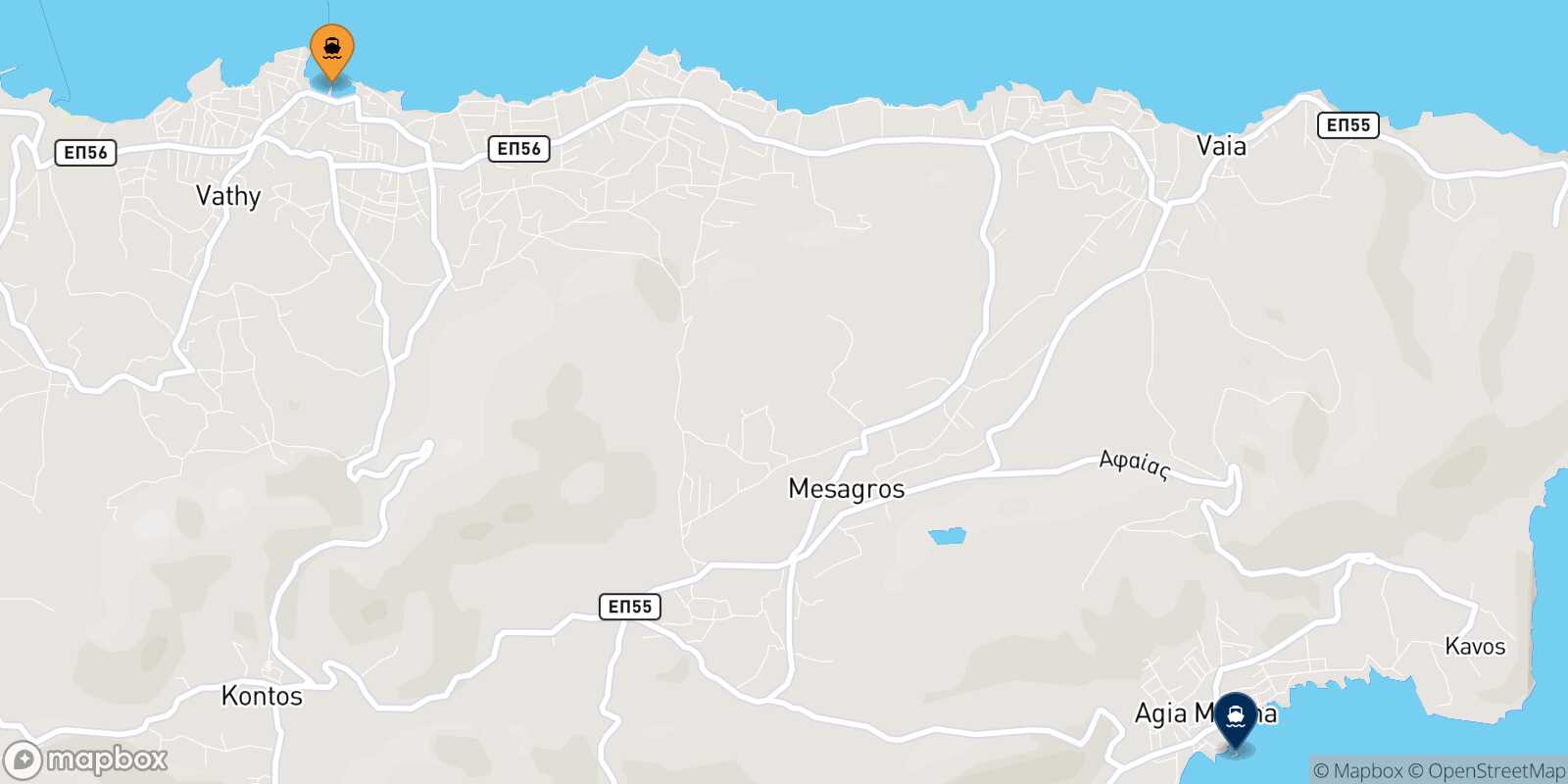 Carte des traverséesSouvala (Aegina) Agia Marina (Égine)