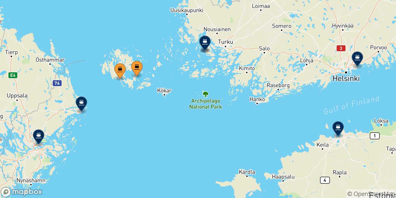 Carte des destinations des Îles Aland