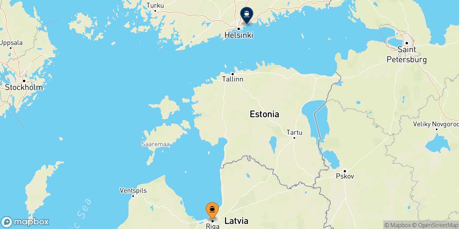 Carte des traverséesRiga Helsinki