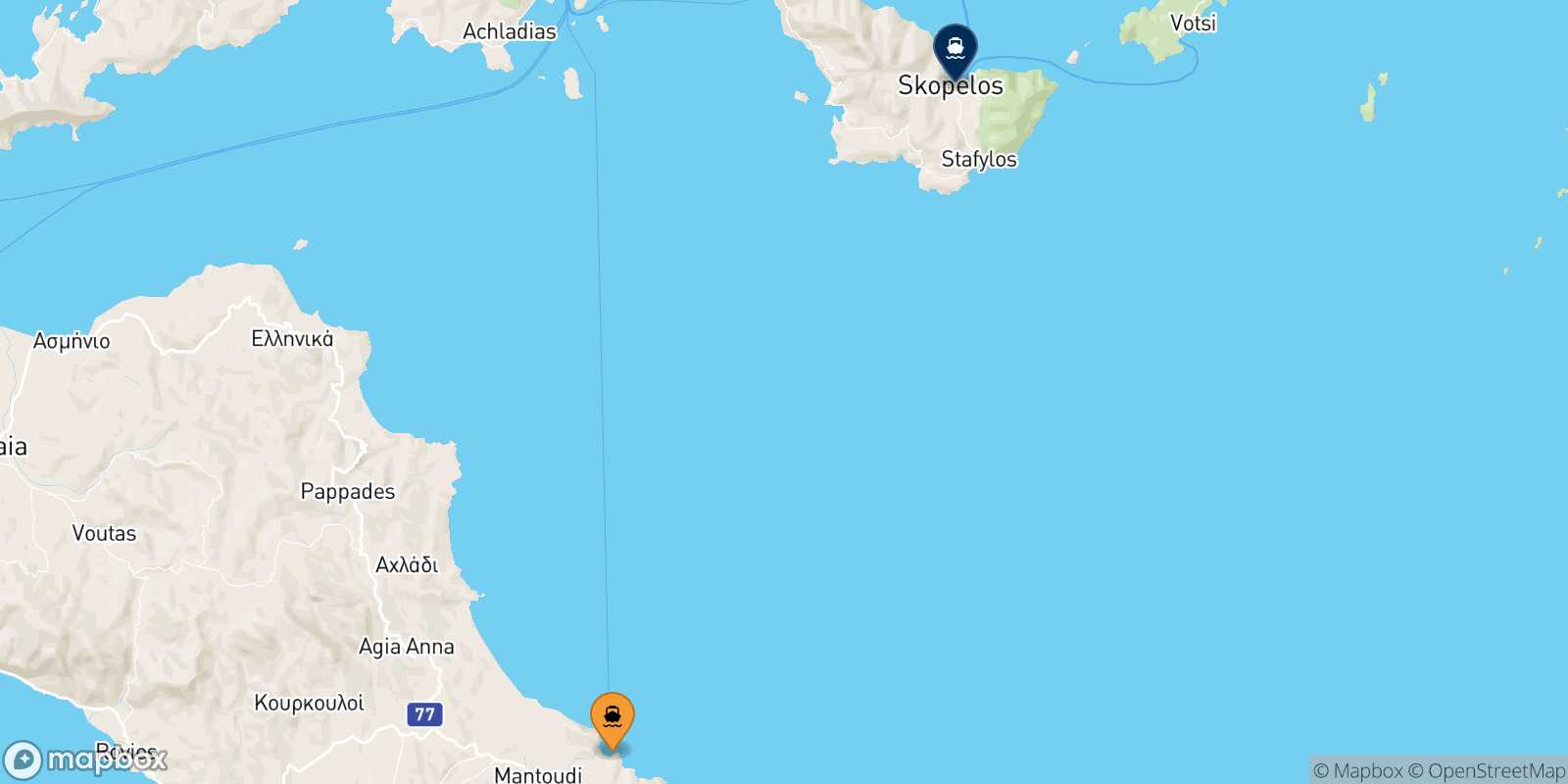 Carte des traverséesMantoudi (Evia) Glossa (Skopelos)