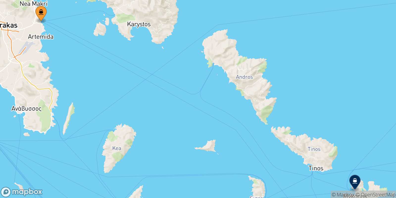 Carte des traverséesRafina Mykonos