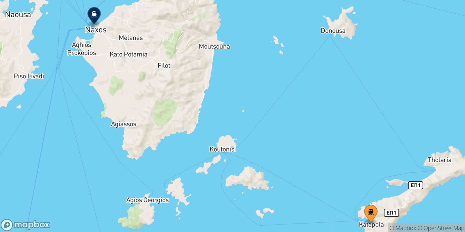 Carte des traverséesKatapola (Amorgos) Naxos