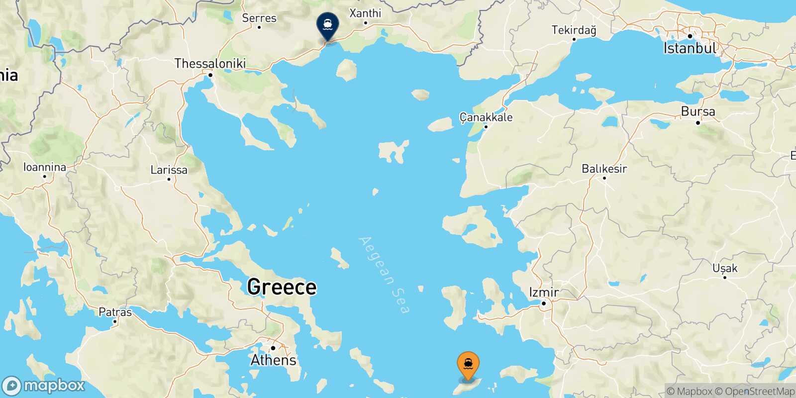 Carte des traverséesEvdilos (Ikaria) Kavala