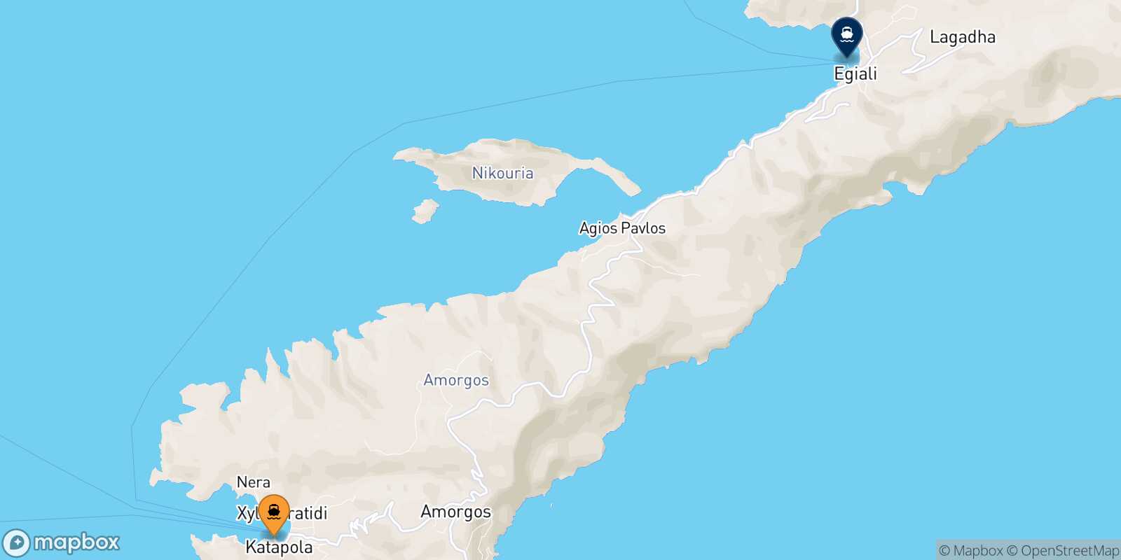 Carte des traverséesKatapola (Amorgos) Aegiali (Amorgos)