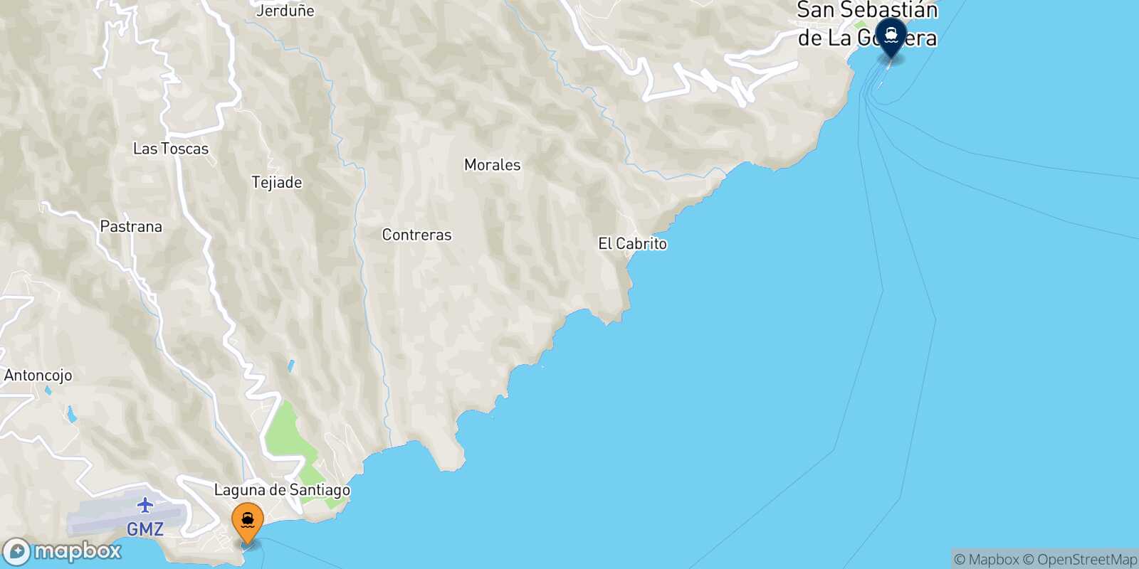 Carte des destinations de Playa Santiago (La Gomera)
