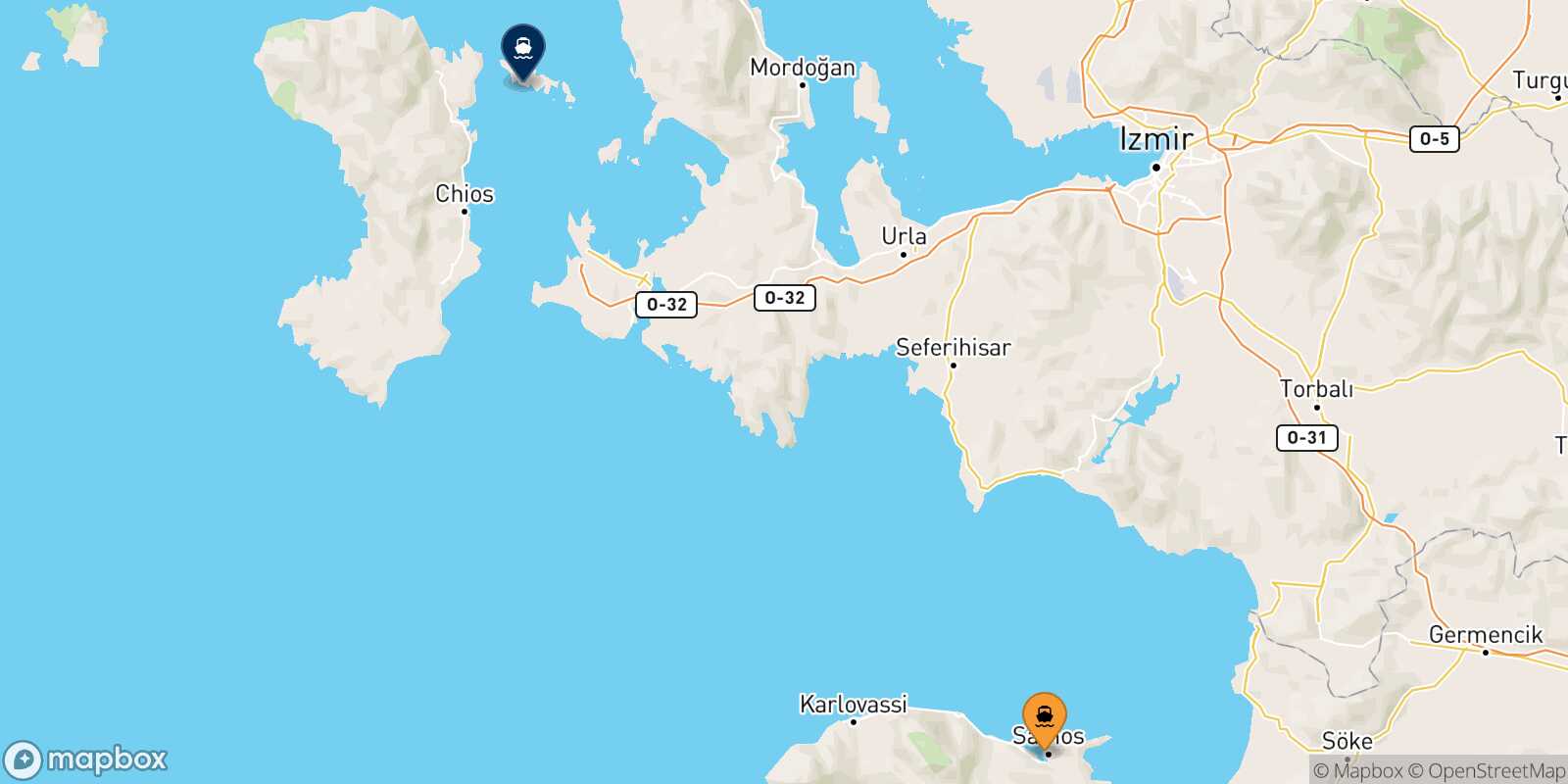 Carte des traverséesVathi (Samos) Inousses