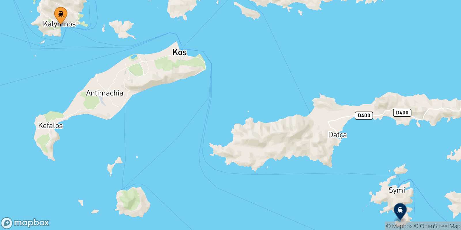 Carte des traverséesKalymnos Panormitis (Symi)