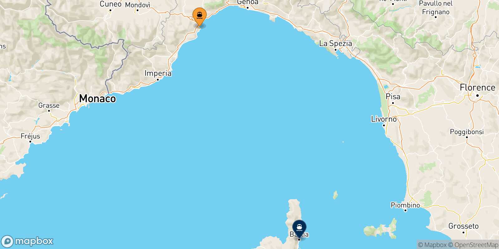 Carte des traverséesSavone Bastia