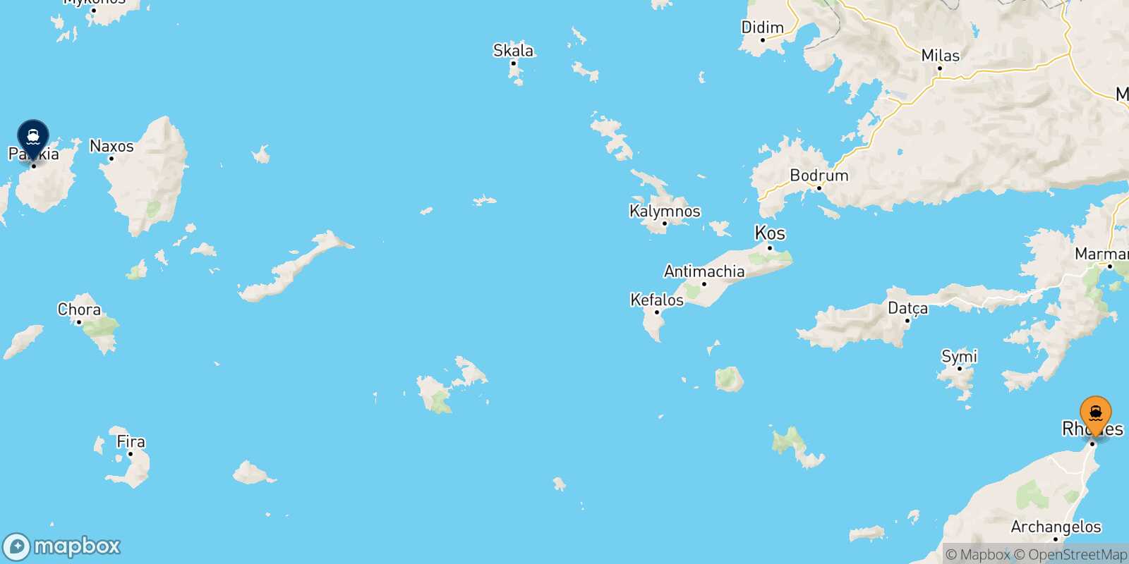 Carte des traverséesRhodes Paros