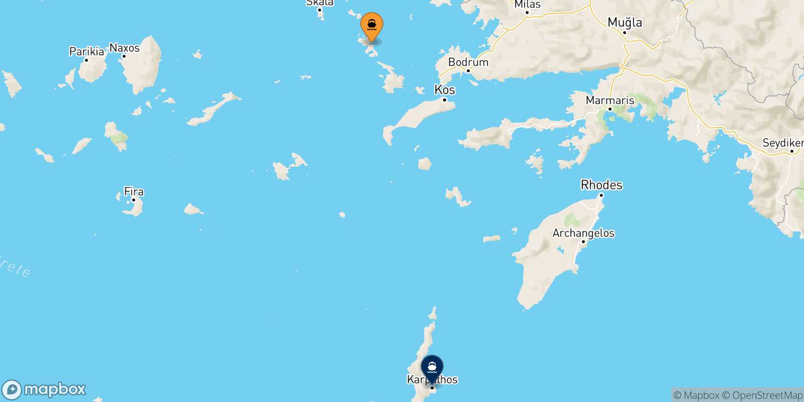 Carte des traverséesLeros Karpathos