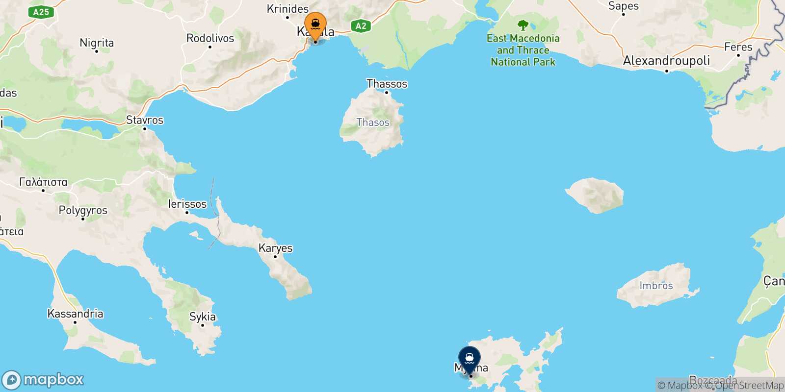 Carte des traverséesKavala Myrina (Limnos)
