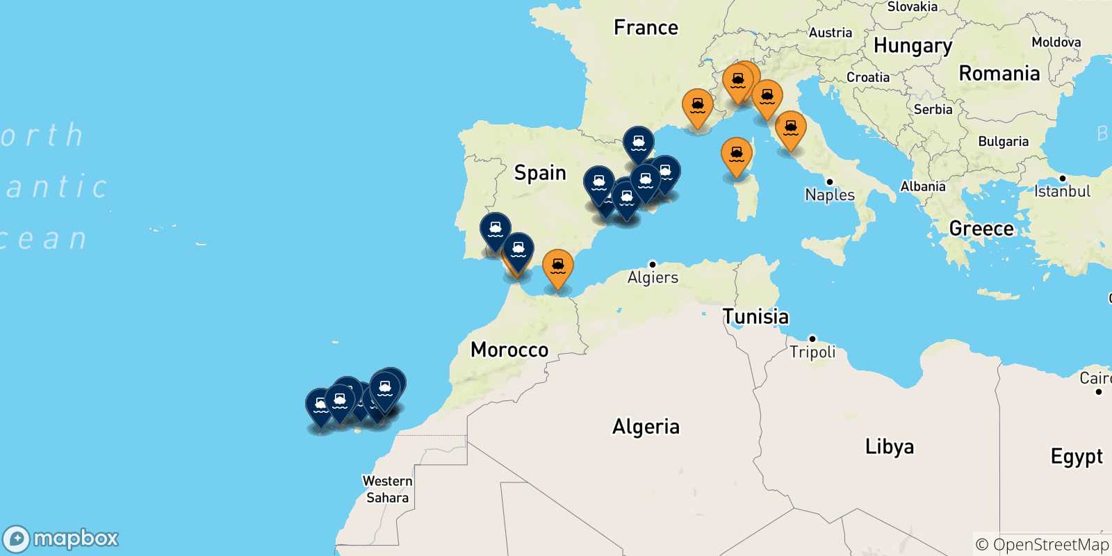 Carte des ports l' Espagne