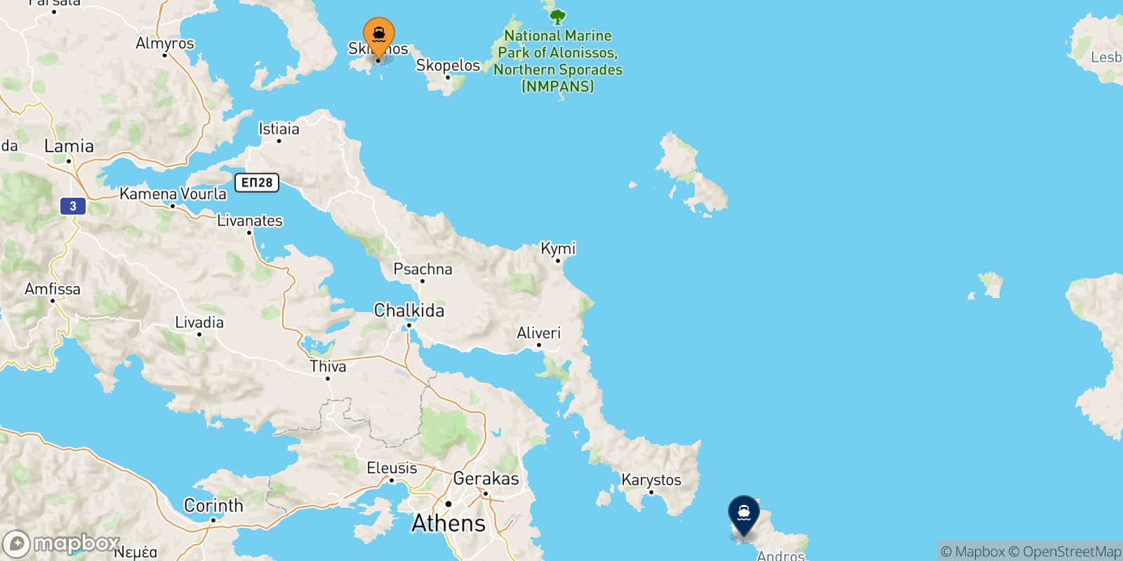 Carte des ports  Andros
