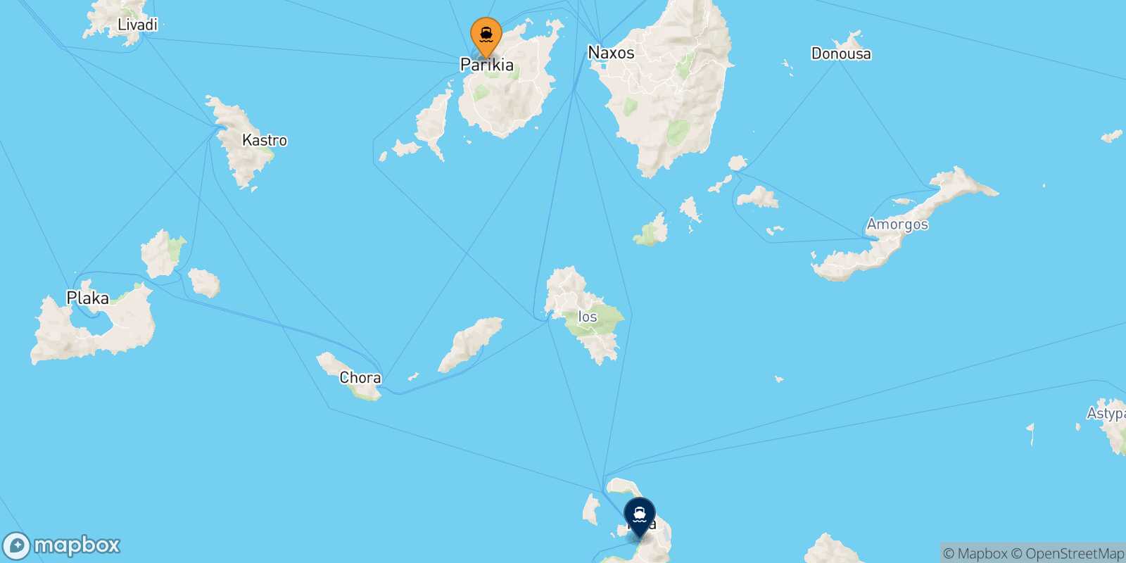 Carte des traverséesParos Thera (Santorin)