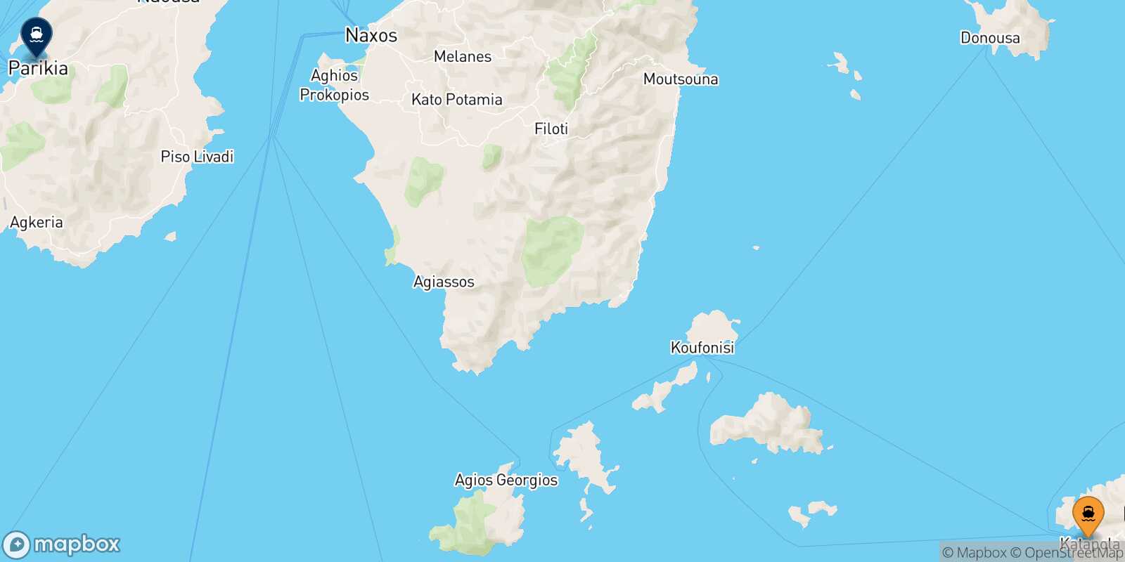 Carte des traverséesKatapola (Amorgos) Paros