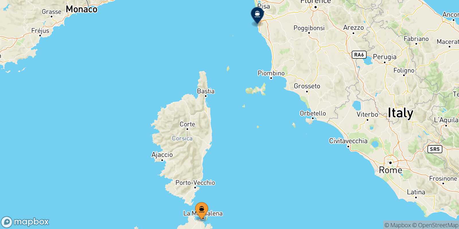 Carte des traverséesGolfo Aranci Livourne