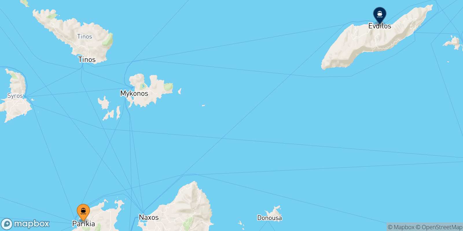 Carte des traverséesParos Evdilos (Ikaria)