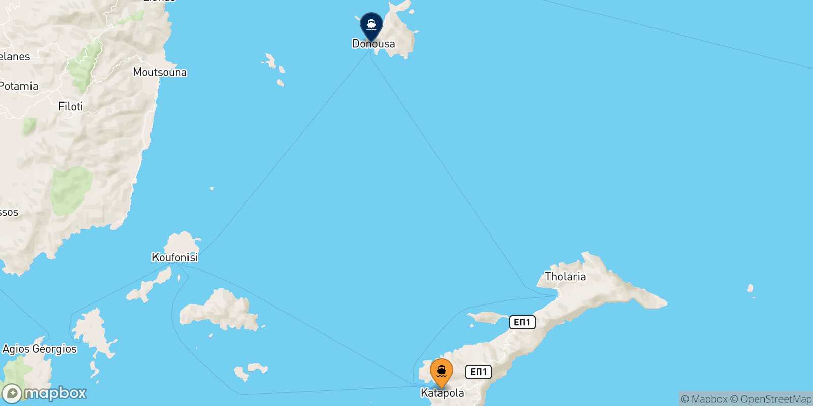 Carte des traverséesKatapola (Amorgos) Donoussa