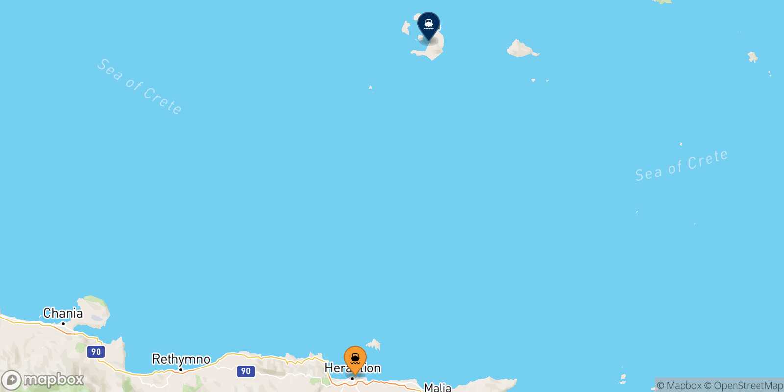 Carte des traverséesHeraklion Thera (Santorin)