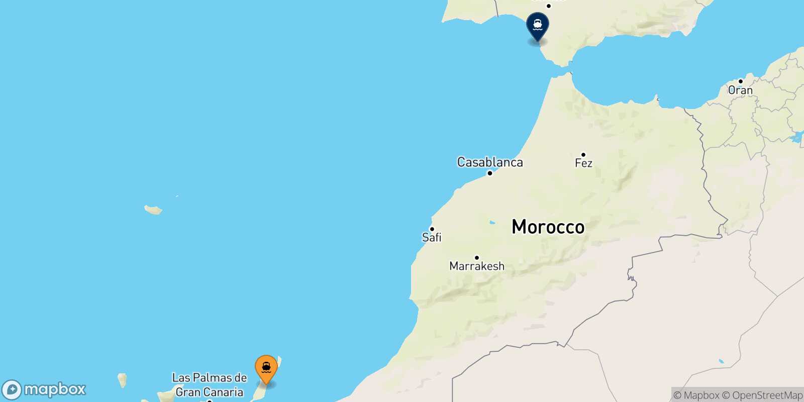 Carte des traverséesPuerto Del Rosario (Fuerteventura) Cadiz