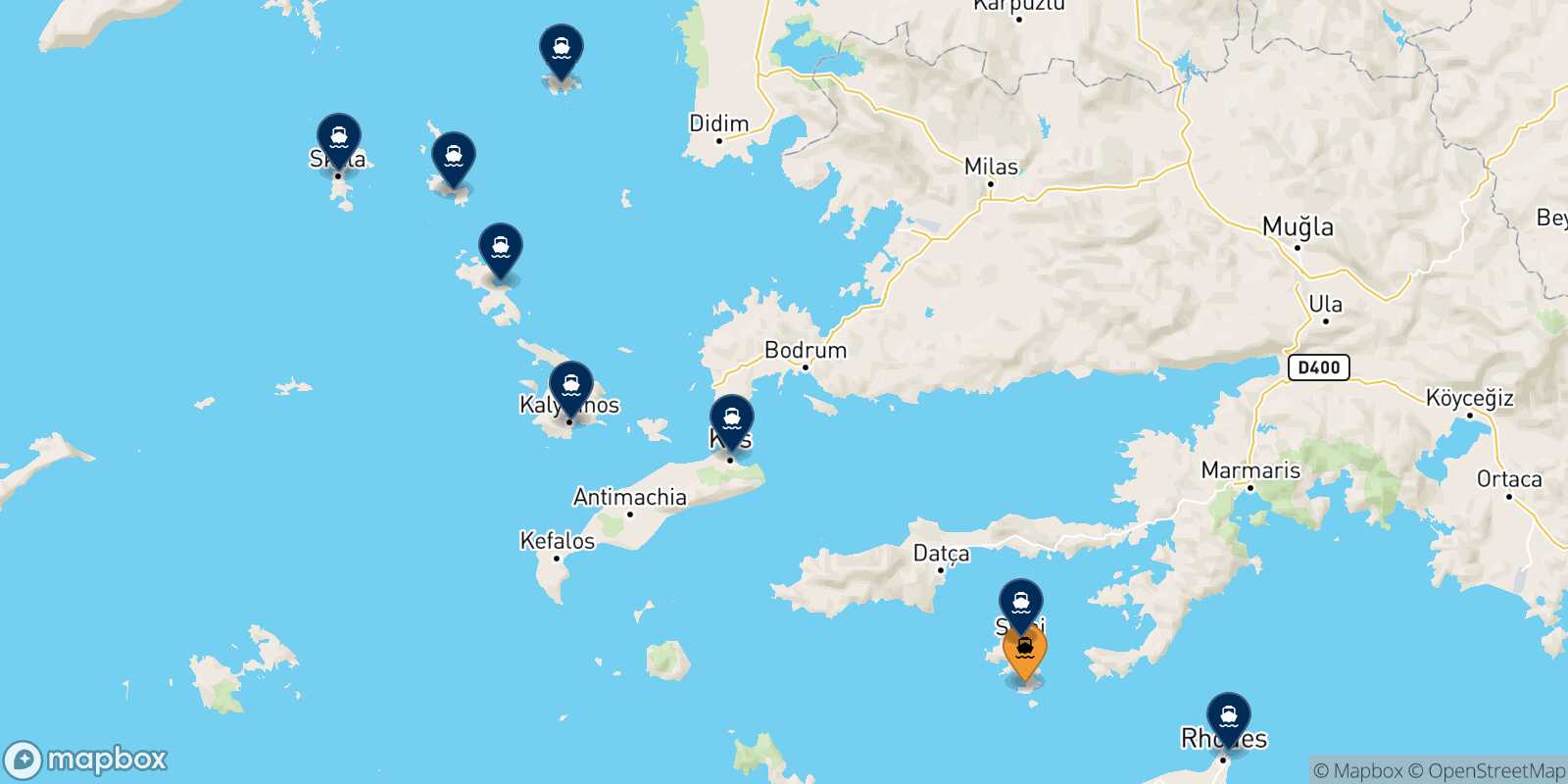 Carte des destinations de Panormitis (Symi)