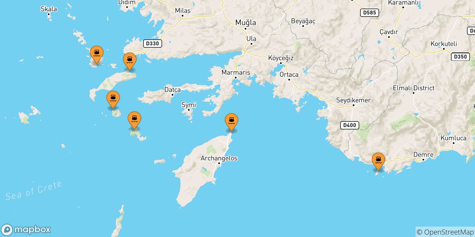 Carte des traversées possibles entre Îles Du Dodécanèse et Astypalea