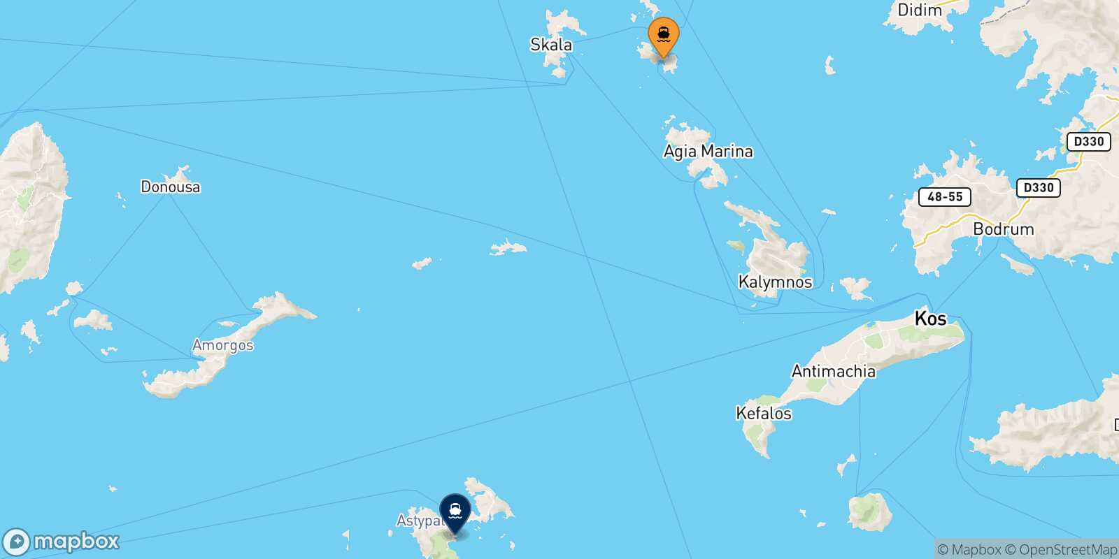 Carte des traverséesLipsi Astypalea