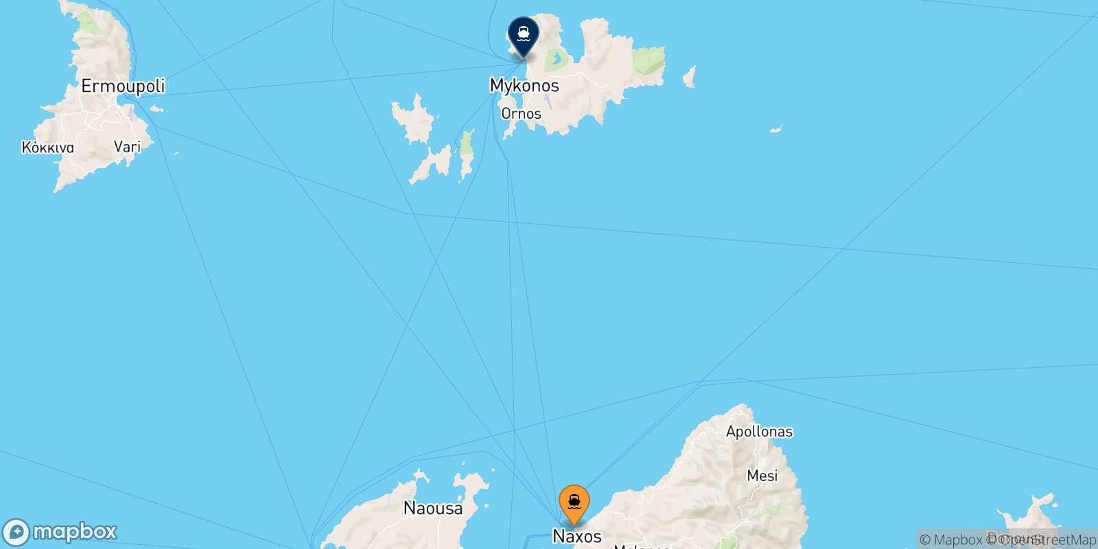 Carte des traverséesNaxos Mykonos
